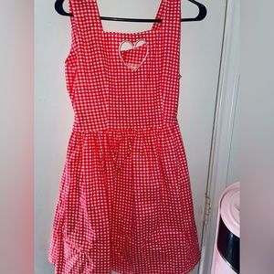 kawaii red checkered picnic print heart cutout dress